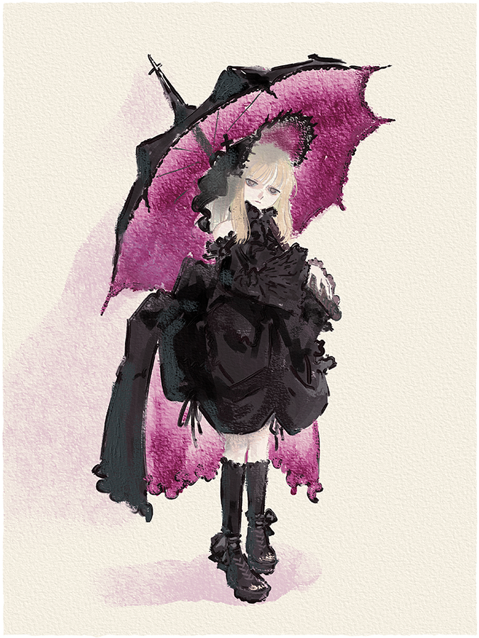 MatsuzakiIn's tweet photo. #illustration of gothic lolita in the shade of a black umbrella https://t.co/iSsXgyM5jU