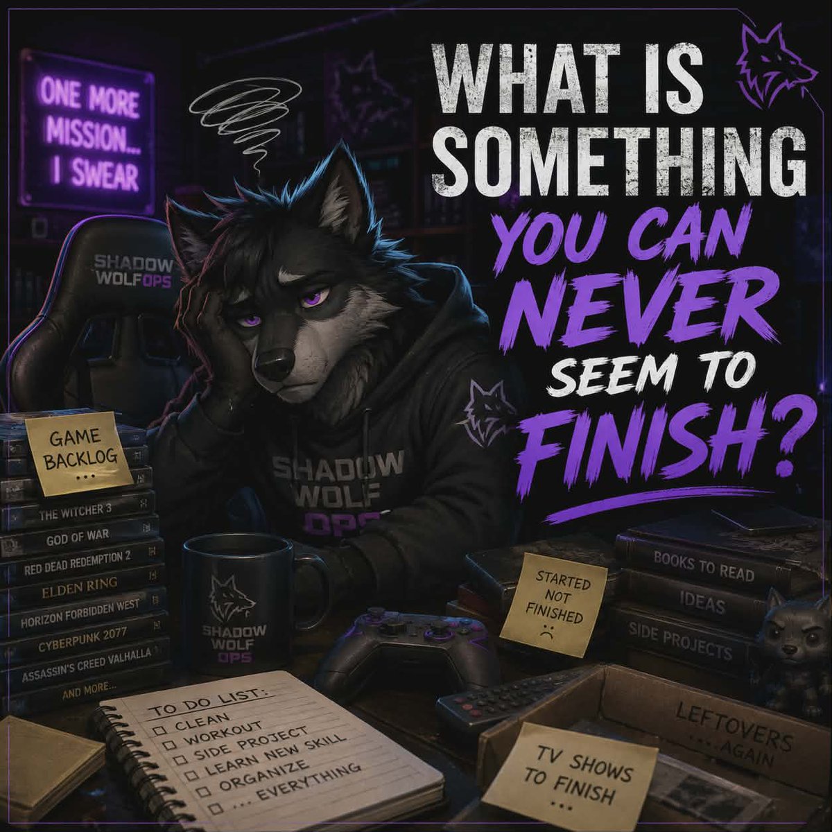 ShadowWolfGam1's tweet photo. 🐺 Quick question!
What's something you can never seem to finish? 🤔
🎮 A game? 📺 A series? 📚 A book? ...or something else?
Drop your answer below! 👇
#ShadowWolfOps #GamingCommunity https://t.co/bAM2lgMbTa