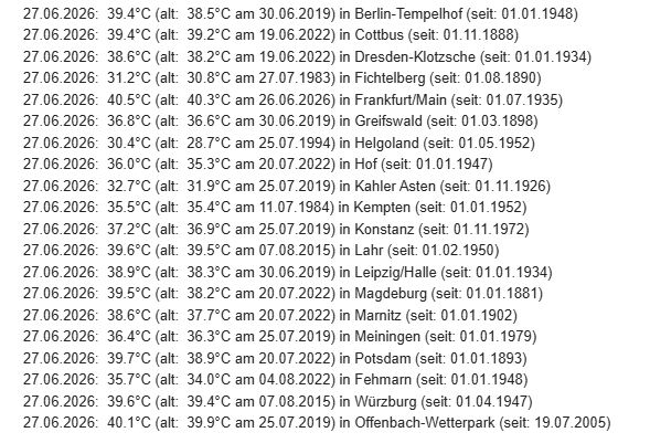 Kachelmann's tweet photo. ALLE diese Stationen haben heute bereits jetzt einen neuen Allzeitrekord seit Beginn von Messungen bekommen, die Temperaturen steigen weiter

#Hitze https://t.co/S3R8E3UUqb