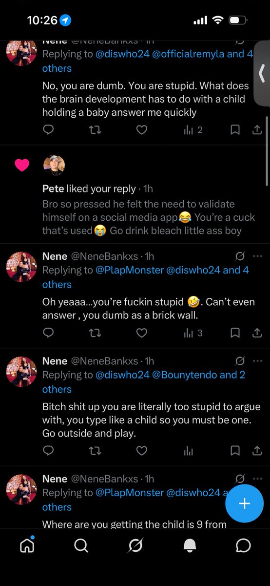 iitstba's tweet photo. @NeneBankxs @diswho24 @Bounytendo @Toosiekpyv6 @Neutral_OC “Type like a child” yet I’ve better grammar and sentence structure than your dumbass. Educate yourself dumb bitch. Blowing up notifications, I got you so pressed😭😭😭 Bird brain bitches I swear. Dumbass definitely been dropped on her head. Keep your legs closed ho https://t.co/0GlD966NpM