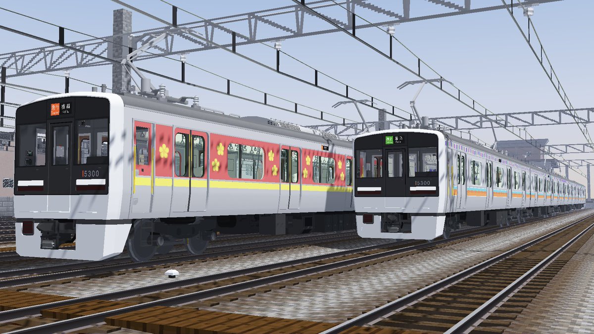 MB_8357's tweet photo. #RTM_SS #競争研シティコース
うしな鯖で京兎電鉄に所属していた元1100系2編成が、特別装飾をまとった5300形となって赤坂電鉄へ転属しました！
ラッピングのモチーフは5300Fがらき★すたで、5301Fはゆるキャン△になりました。 https://t.co/krXyRW3yaO