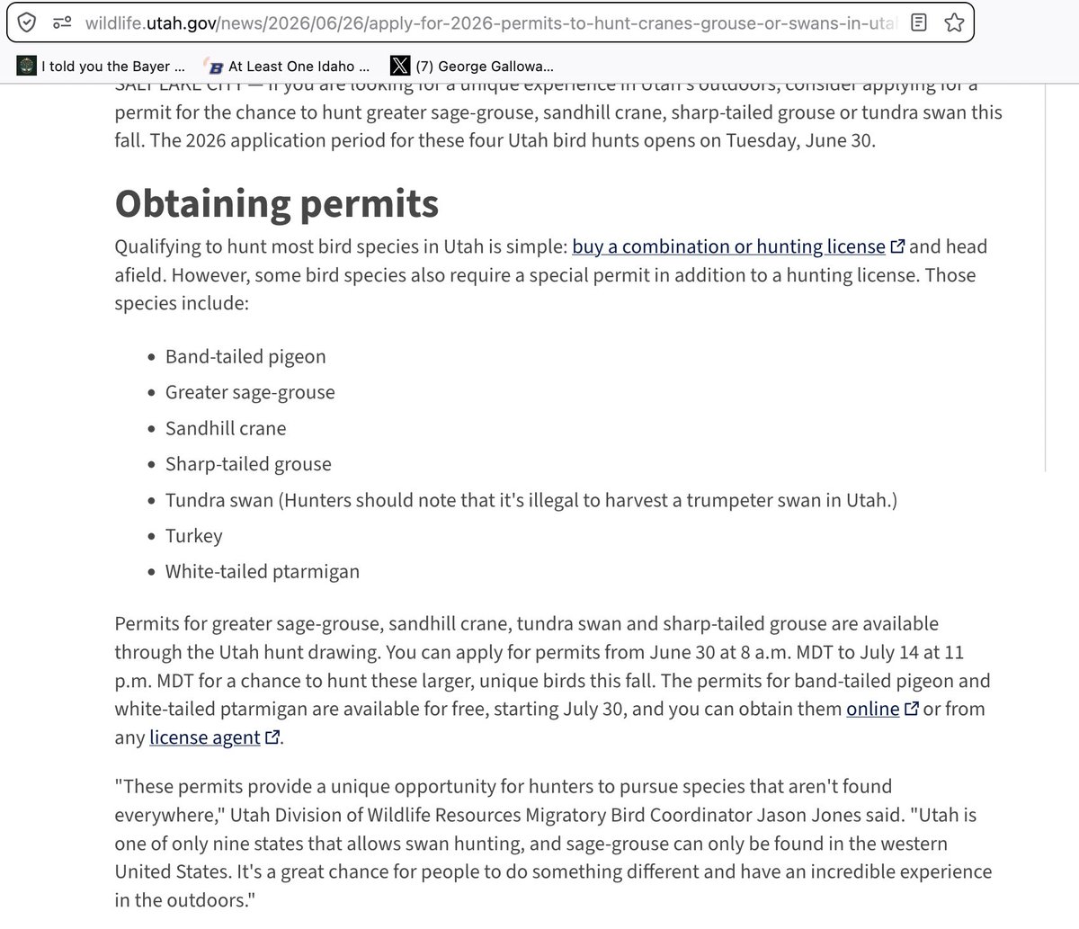 WLDdefense's tweet photo. Sandhill Crane, Tundra Swan, Columbian Sharp-tailed Grouse, Sage-grouse, Band-Tailed Pigeon Death Draw time. When the craven Utah Game Dept. sells permits to slay birds of much concern to the public. They brag about selling Swan permits to kill (&amp; maim) them over months. https://t.co/ITV7UYlMKu