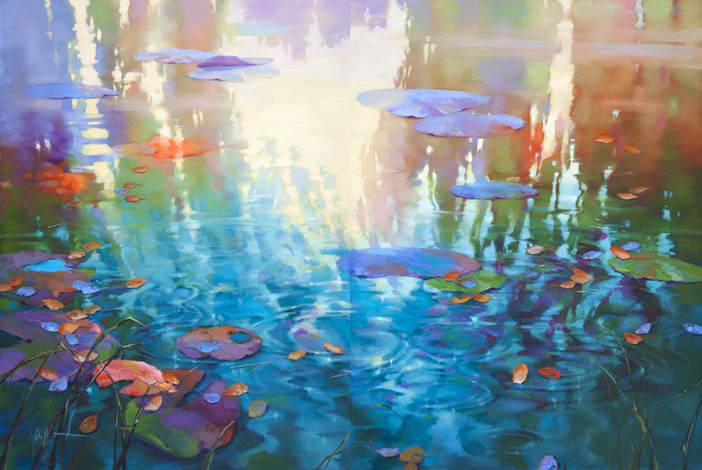 franch_laura's tweet photo. El universo de la artista estadounidense Donna Young es una amalgama preciosa de lirismo y color.

​Sus figuras abstractas, desprovistas de estructuras rígidas, parecen fundirse de forma mística con la fluidez del agua y los reflejos de la naturaleza. 

👇🏻Abro hilo. https://t.co/Jg35MvytFt