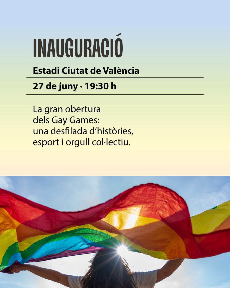 AjuntamentVLC's tweet photo. 🔝Ha arribat el dia! Hui inaugurem els #GayGames2026 🌈💥
Durant una setmana, #València es convertix en una sola pista, un sol escenari, una sola ciutat compartida.
La meta que compartim 🏳️🌈
Programa👉 https://t.co/isysHBSUsW
Més activitats 👉https://t.co/F491FfBiki
#OrgullVLC #Orgullo2026 #Orgull2026