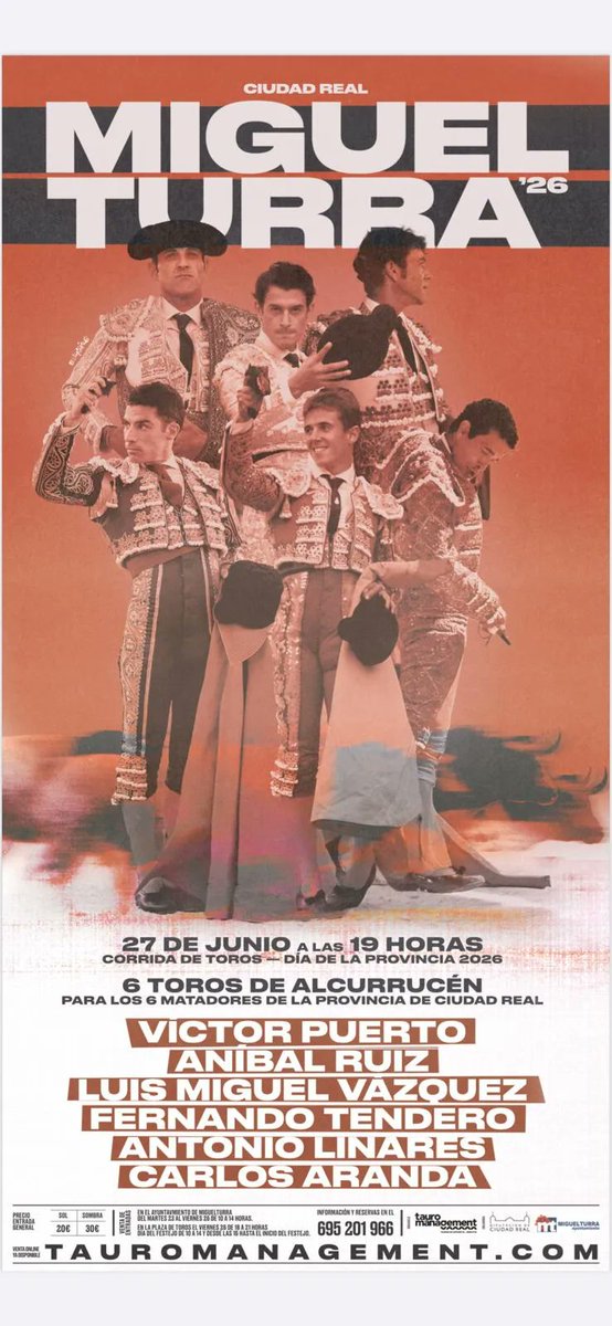 portaltaurino's tweet photo. Miguelturra (Ciudad Real) hoy Día de la Provincia con Toros de @Alcurrucen para seis toreros de la provincia Víctor @VPuertoOficial, Aníbal Ruiz, Luis Miguel Vázquez, @FernandoTendero, Antonio Linares y @_carlosaranda. https://t.co/XzzMisWPkd