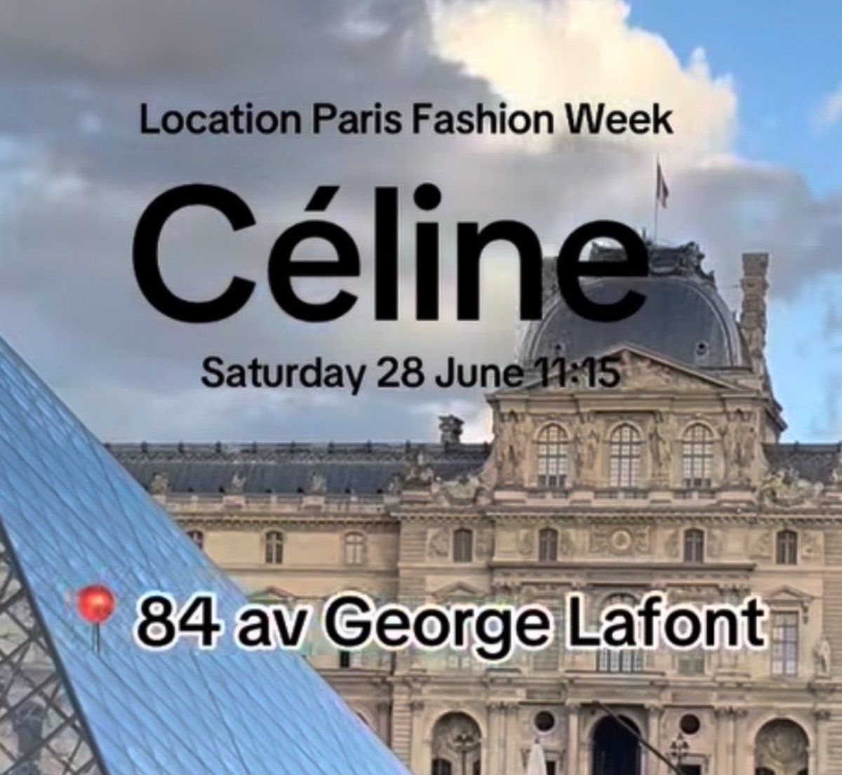 taeperforms's tweet photo. ❗️the celine show is on 84 Av Georges Lafont ❗️ 

PLEASE ARRIVE AND SHOW UP FOR TAEHYUNG!!! https://t.co/A6C46FJZT3