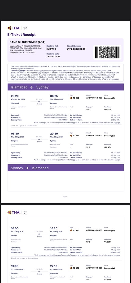 Effzeeee's tweet photo. @akleghari @CMShehbaz @NEPRA5 mother travelled to Australia in April. House is vacant, initially HESCO issued small bills, now this huge bill, ironically with detection charges. Please look at her ticket for reference. https://t.co/qBnrIcJ0UK