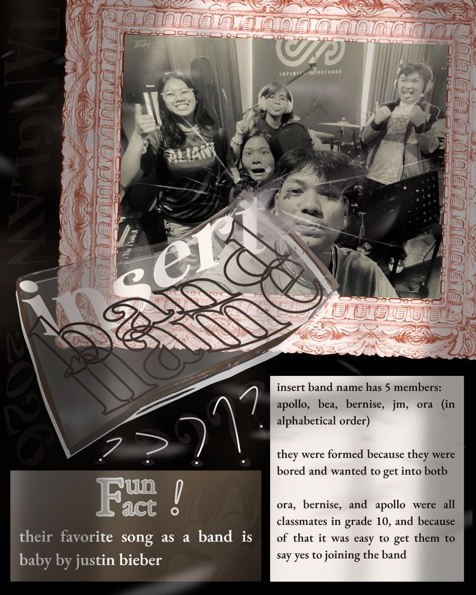 alabweek's tweet photo. SALAMAT NA RIN AT NAGTAGPO...🎸

TORETE 🎵  na ba kayo kakahintay ng magiging Student Bands ngayong TANGLAW 2026 🔥 ?

Kilalanin ang Insert Band Name, Lorem Ipsum, at NYC na handang magbigay ng kakaibang ala-ala 🤩 https://t.co/MWMS18XB8o
