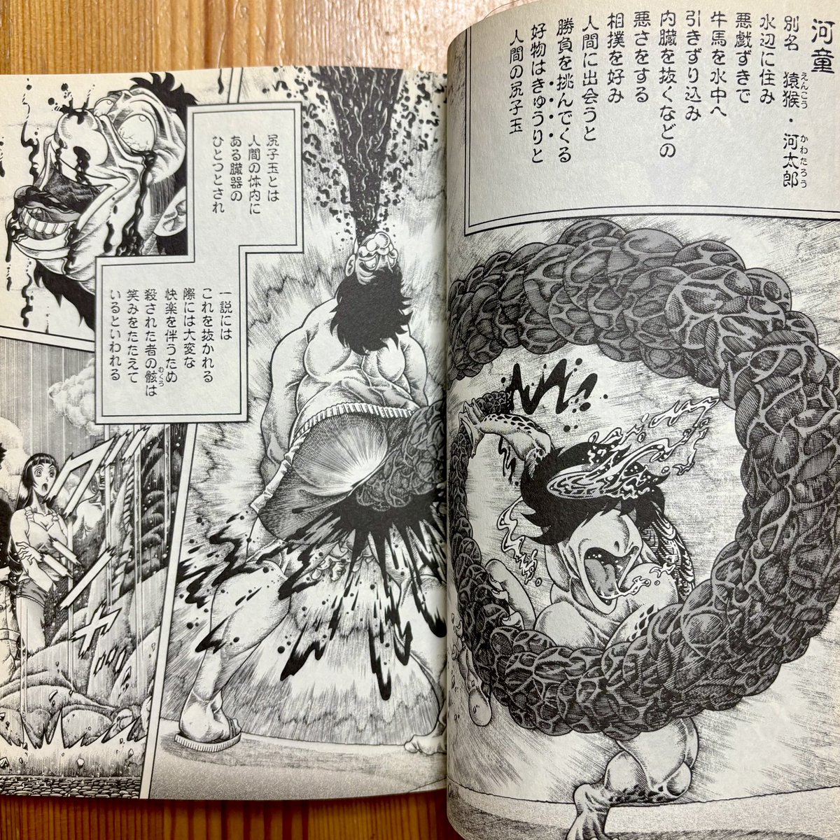 nike_manga's tweet photo. #えんこうさん 

鬼才・西野マルタによる、河童×相撲をモチーフにした奇譚3篇を収録。本書をホラーと呼んでよいのか悩むところだが、怪奇性は控えめながら、このジャンルでは異質な熱量を放つ。図太く力強い筆致が生み出す圧巻の描写は、それだけで読む者を圧倒する。全編を通して河童が登場するあたりにも、作者の並々ならぬ愛情が感じられる。