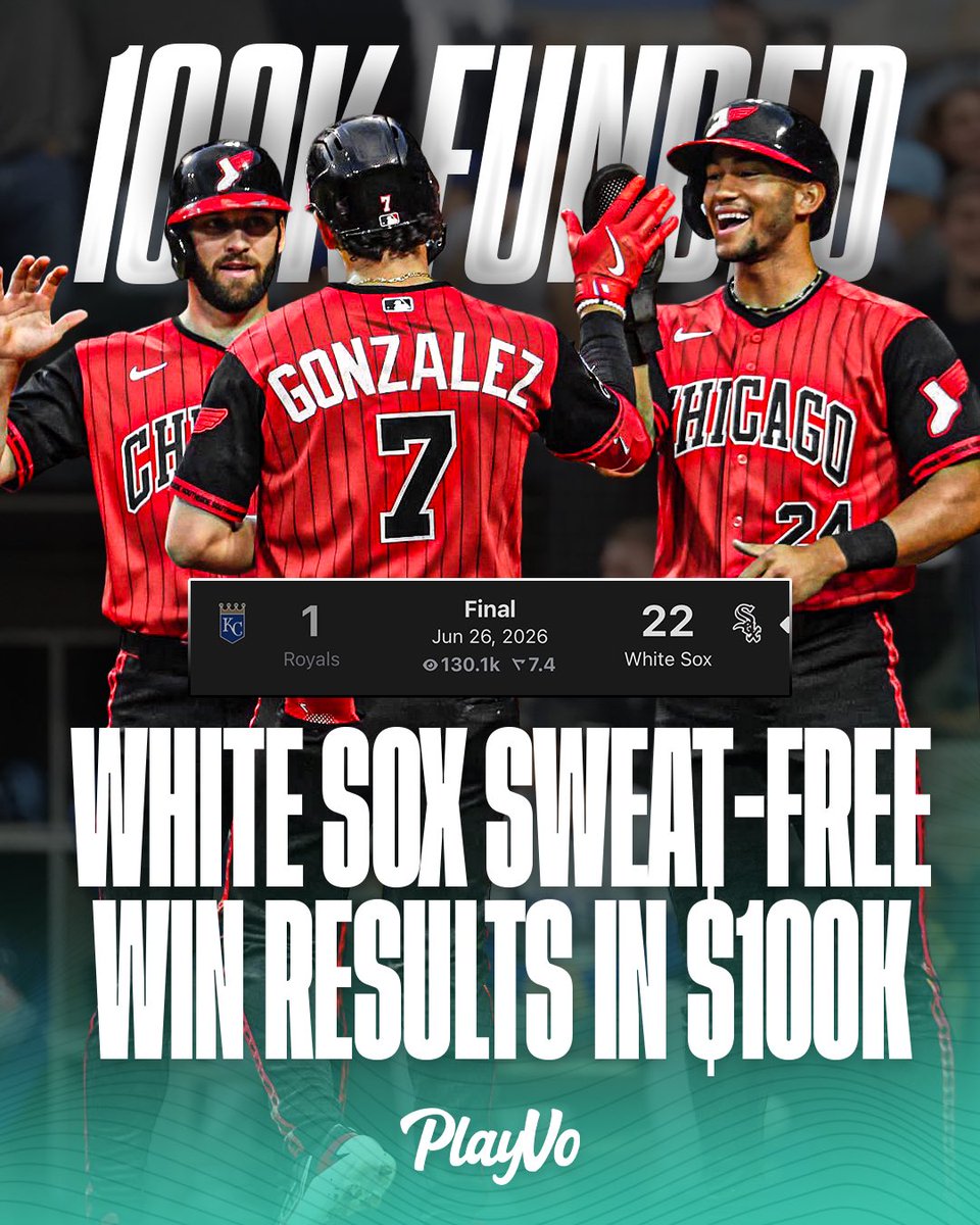 playvo_us's tweet photo. A user on PlayVo got their $100K account FULLY funded in the most sweat-free possible way yesterday… His bet: WHITE SOX MONEYLINE… They beat the Kansas City Royals 22-1. 💰

Best of luck to this user and here’s to more funded PlayVo users in the near future. 🍻 https://t.co/jHKfm5EEu3