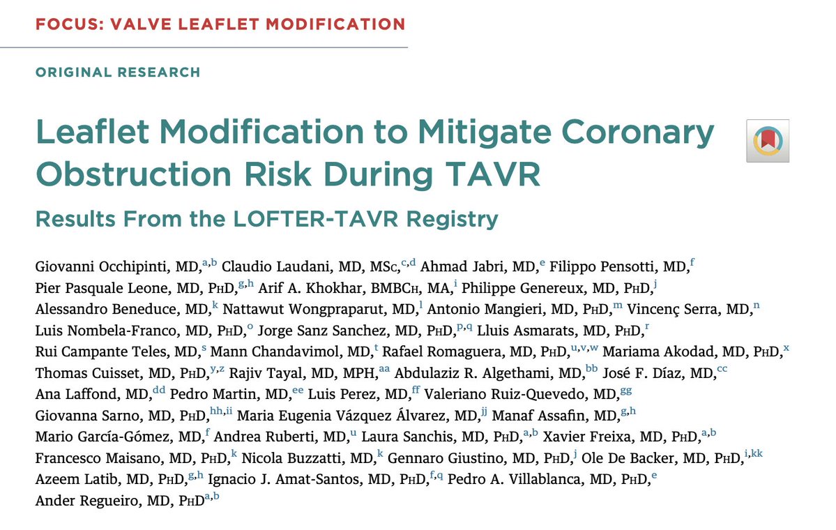 drgocchipinti's tweet photo. Thanks to a large collaborative effort from 27 centers worldwide, we built the #LOFTER registry, collecting leaflet modification procedures to better understand procedural dynamics and outcomes of #leaflet #modification techniques to mitigate #coronary #obstruction in #TAVR patients. 

We contributed to the dedicated issue on @JACCJournals, and results are available here. 

https://t.co/Fm9yxtv8zR

More work ahead. 

 @AnderRegueiro