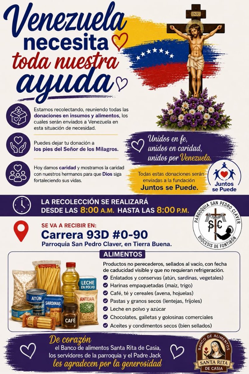 paaupcorn's tweet photo. para los de bogotá!!! 

si les queda muy lejos el centro de acopio de suba, la parroquia Nuestra Señora de la Medalla Milagrosa en el salitre y la parroquia San Pedro Claver en kennedy están recogiendo insumos https://t.co/wN411mXQpJ