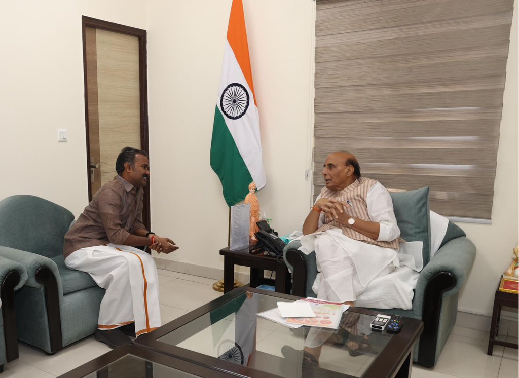 asuvathaman's tweet photo. It was a privilege to meet Hon’ble Raksha Mantri Shri @rajnathsingh Ji in New Delhi today. His guidance, and inspiring aura always motivate me to serve the nation with greater dedication.

Under the visionary leadership of Hon’ble Prime Minister Shri @narendramodi Ji and the steadfast stewardship of Rajnath Singh Ji, India’s defence sector has undergone a historic transformation. From being one of the world’s largest defence importers, India is now rapidly emerging as a trusted global defence exporter under the vision of Aatmanirbhar Bharat, with indigenous defence production and exports reaching record highs.  

Operation Sindoor showcased the unmatched courage of our Armed Forces and the growing strength of India’s indigenous defence ecosystem. The success of Made-in-India platforms and technologies demonstrated to the world that India is capable of protecting its sovereignty with confidence, precision, and self-reliance.  

Grateful for Rajnath Singh Ji’s blessings and guidance. His unwavering commitment to national security and nation-building continues to inspire karyakartas like me.

Jai Hind! 🇮🇳