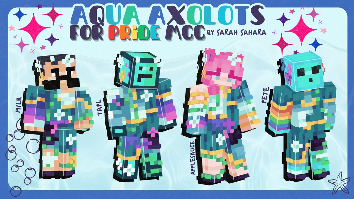 _saahara's tweet photo. 🐚aqua axolots for mcc pride 26🐚

any and all support, rts and stuff is very appreciated (✿◠‿◠)
✦ png downloads in replies
✦#mccskins #mccfanart #minecraftskin @SadMilkman_ @TapLHarV @vintageappless @PeteZahHutt ✦ https://t.co/TDaBJHjivS