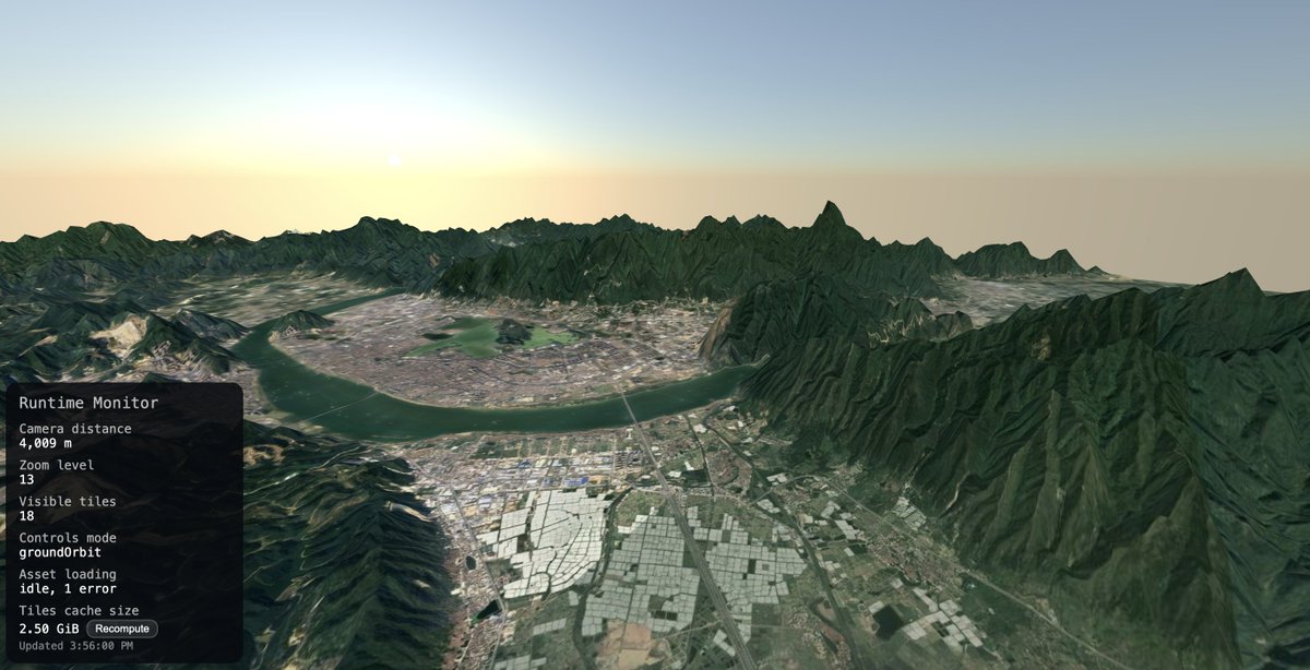 JohnSinghi38438's tweet photo. 3D world render update: set Guangzhou West to 7:00 PM sun position and wow, the view is unreal right now. Golden light, clean sky, super cinematic. #buildinpublic #gamedev #threejs #webgis #copilot https://t.co/k66g1kvM3K