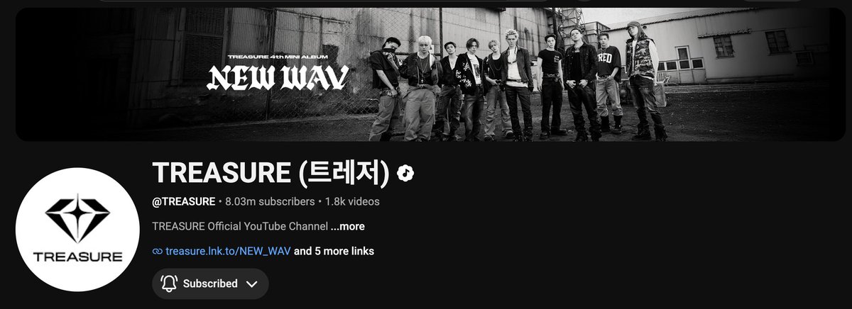 teuverschart's tweet photo. TREASURE has now reached 8.03 million subscribers on Youtube. 

#TREASURE #트레저 #トレジャー @treasuremembers https://t.co/t3GmfX6y9s