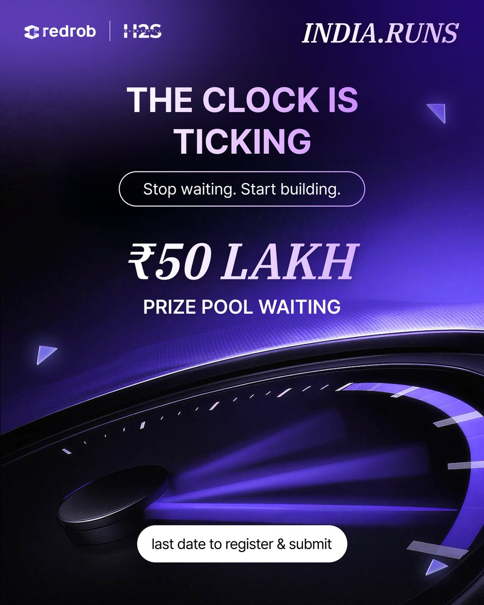 hack2skill's tweet photo. The countdown has officially started. The INDIA RUNS portal is closing down soon!

₹50 Lakh pool. Fast-track hiring loops. Zero excuses.
Choose your track, open your dashboard, and hit submit: 

Code the AI 
Pitch the Deck 
Share the Story
Don't miss out 
https://t.co/LbgYte3WlK https://t.co/L8uWY9RF9J