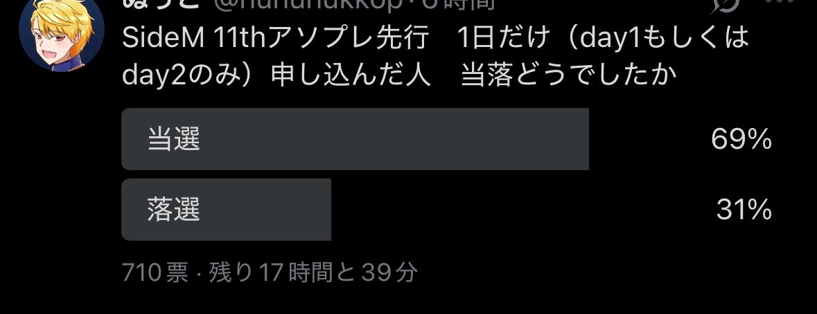 nununukkop's tweet photo. ある程度参考にできそうな数が集まったので。単日申込者の落選率がおよそ30%だけと、両日個別に当落抽選を行なっていると仮定すると0.3×0.3=0.09で両日落選の9%と一致する。なので、アソビチケットは1日ずつ当落出してから重複当選者を調整している形式でほぼ間違いないかと。 https://t.co/V9koAwLPZy