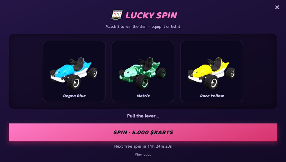 PumpKarts's tweet photo. Pump Karts update is live 🏎️

2 new paints: Degen Blue and Race Yellow, now dropping from the Lucky Spin

Market filter: Search listings by paint name and find the exact paint you want

Level rewards preview: Tap to see every paint you unlock as you climb the levels https://t.co/mdH7Z4xx9H