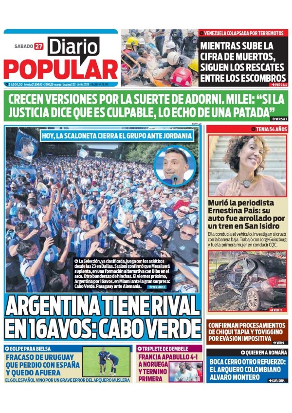 LTQSok's tweet photo. #LoTenesQueSaber | 27-06-2026 #portadas #diarios @Cronica_ok @populardiario @pagina12 @eldialp https://t.co/uApS3kIu5J