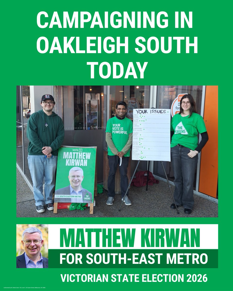 matthewtkirwan's tweet photo. Thanks Conor, Corrine and Roshan for joining me today to campaign in Oakleigh South.  We had a number of passionate conversations - could to see people take an interest in public affairs! https://t.co/3FJWKvI6qh
