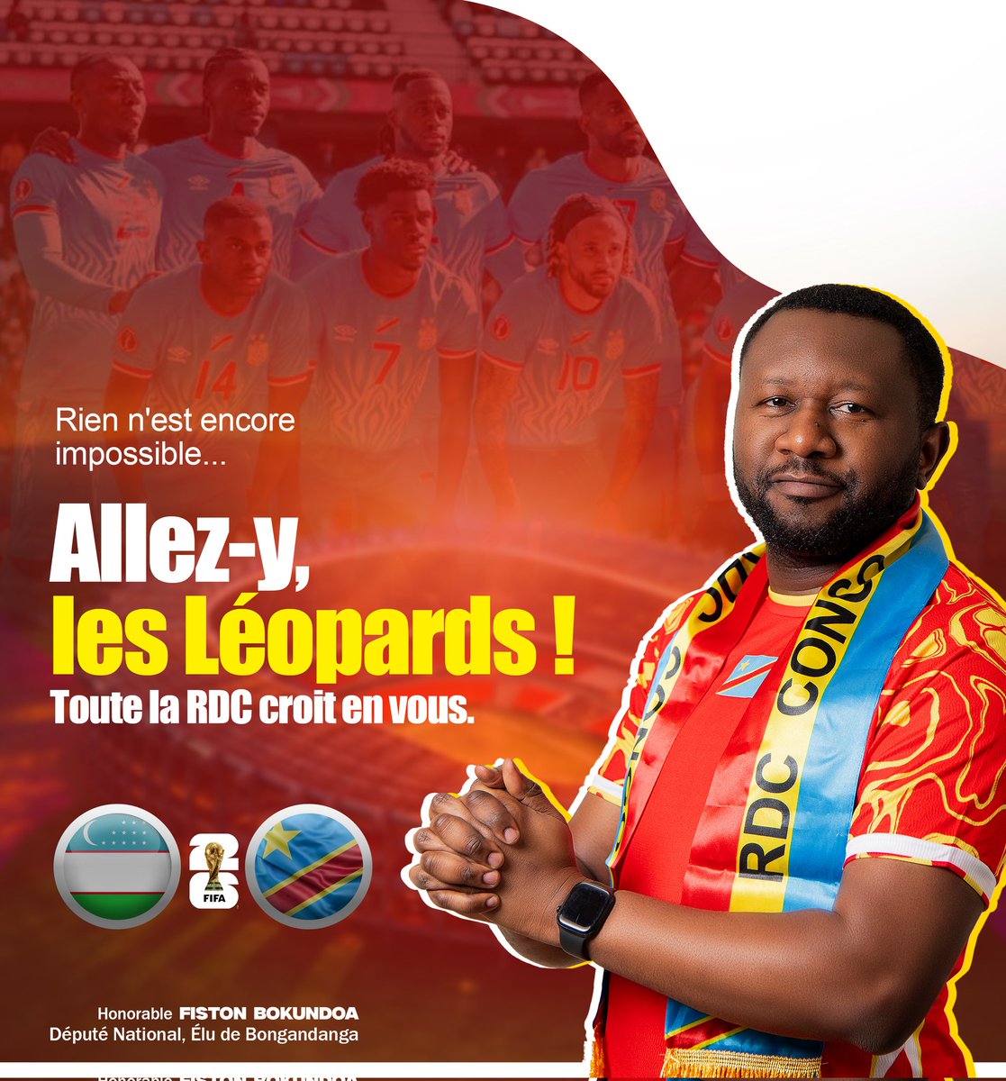 FistonBOKU's tweet photo. À nos vaillants Léopards,

Le parcours n'est pas encore terminé. Chaque match est une nouvelle occasion de démontrer votre talent, votre détermination et votre amour pour la République démocratique du Congo.

Gardez confiance en vos capacités, restez solidaires et abordez ce dernier rendez-vous avec courage et sérénité. Des millions de Congolais continuent de croire en vous et vous soutiennent sans réserve.

Portez haut notre drapeau et défendez-le avec la fierté qui caractérise les Léopards.

Allez-y, les Léopards ! La Nation est derrière vous.

#AllezLesLeopards #LeopardsRDC #TousDerriereLesLeopards #FiersDetreCongolais #RDC