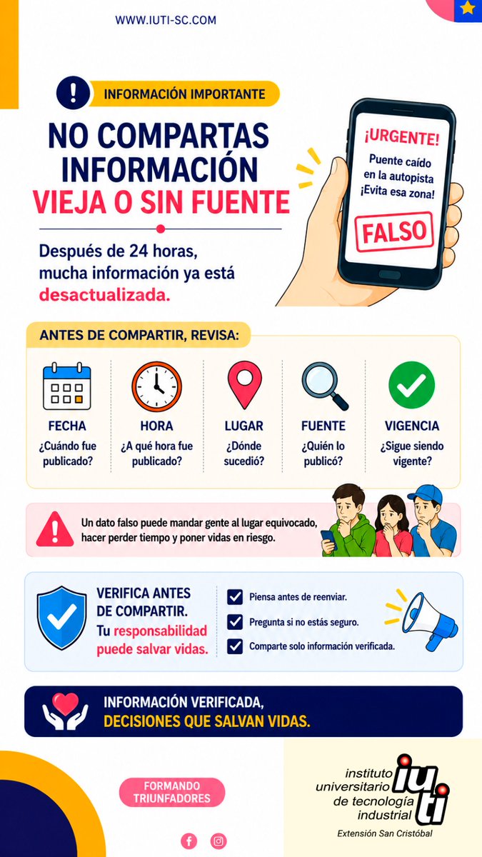 iuti_sc's tweet photo. #iutisancristobal Información de interés.
#EmergenciaVenezuela
...formando triunfadores! 🎓 https://t.co/LgXFzi3Nrg