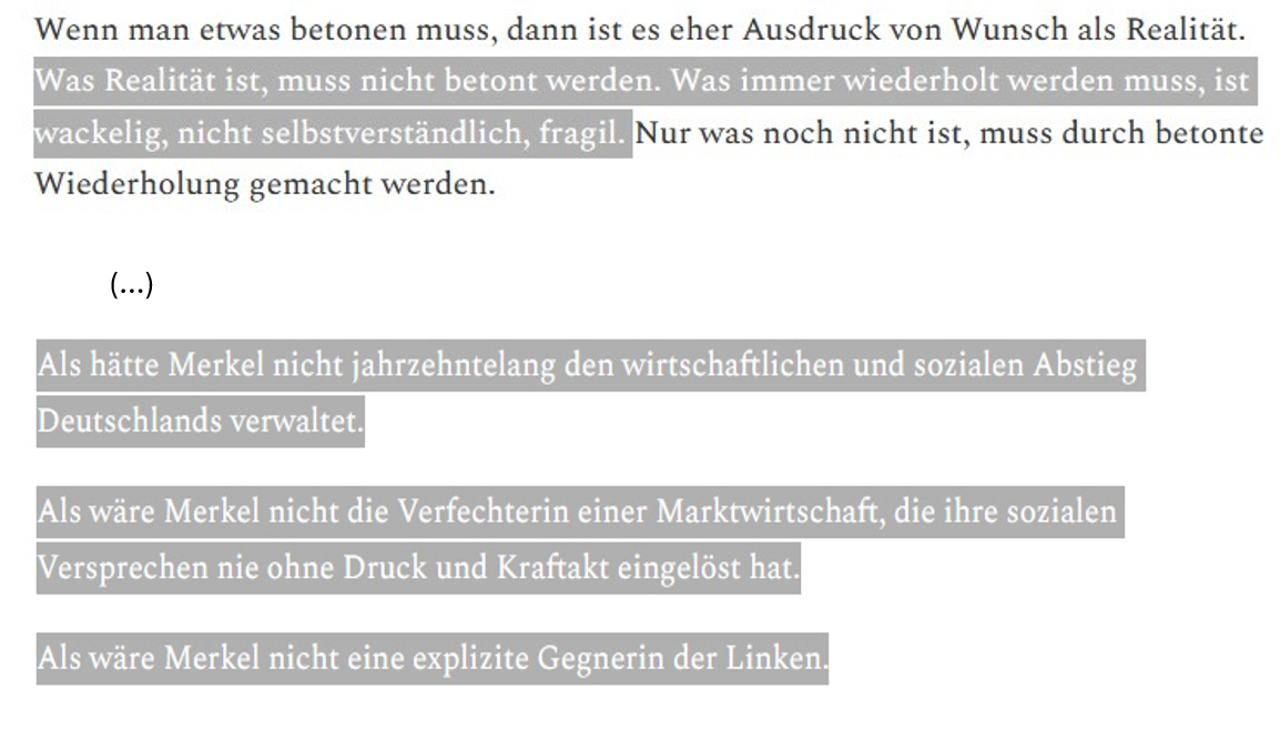 mipff's tweet photo. "Was Realität ist, muss nicht betont werden. Was immer wiederholt werden muss, ist wackelig. [...] Als hätte Merkel nicht jahrzehntelang [...]. Als  wäre Merkel nicht die Verfechterin [...]. Als wäre Merkel nicht [...]".
oje https://t.co/QlxyzYUiab