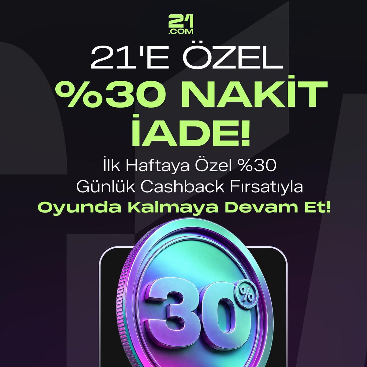 21comofficial's tweet photo. ☘️21'E ÖZEL %30 NAKİT İADE! 
 
✔️ İlk yatırım sonrası 7 gün boyunca geçerlidir günlük %30 nakit iade.
✔️ Maksimum 100$ geri ödeme
 ✔️ Sadece gerçek kayıplar üzerinden hesaplanır
✔️ Her gün 14:00’a kadar geçerli!
💎 Kaybettiklerini geri toplamanın zamanı geldi! https://t.co/txx5jiTkLs