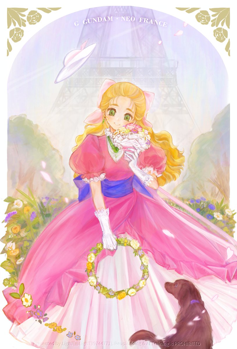 LighT39744771's tweet photo. マリアルイゼ
Journée ensoleillée et bouquet de fleurs
～陽だまりの日と花束～  
イベントで配布した【Gガンダム·ネオフランス】のポストカードのイラストを公開します（2/2） https://t.co/993GXDZoTM