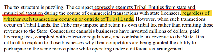 diggersleuth's tweet photo. CT House Republicans concerned about serious flaws in Cannabis Compact with Mashantucket Pequot Tribe. "Significantly reshape Connecticut's cannabis market". Tribe permitted to cultivate, manufacture, transport, deliver, and sell cannabis throughout CT separate from State regs. https://t.co/YZ3HtDYn9U