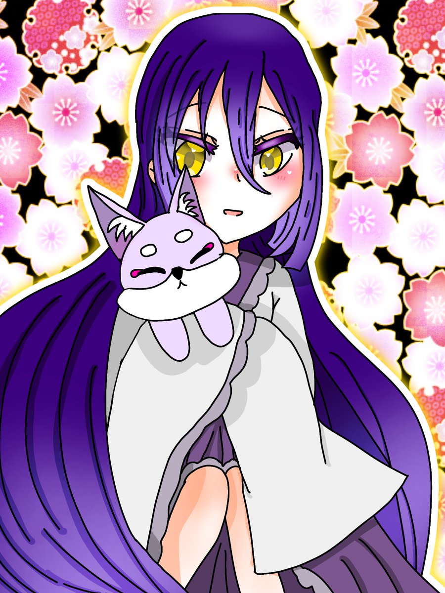 aipuri_t's tweet photo. さらちゃん(@myonti_myonti 様宅)お誕生日おめでとう！！
実はぬいぐるみが好きとのことで、薄紫の狐さんのぬいぐるみを持ってるイラストです！
2日連続ミョンティさん宅描きました←(謎報告) https://t.co/qGPglJJMXw
