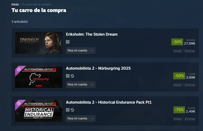 ElRalof's tweet photo. Pues mis rebajas de @Steam aprovechadas! Llevaba mucho tiempo queriendo jugar a #EriksholmTheStolenDream 😍

Y bueno, los DLC´s de #Automobilista2 porque también soy simracer. Tengo hasta un instagram de eso😅
#steam #videogames #simracing #eriksholm #ams2 https://t.co/JIDoIm0leq