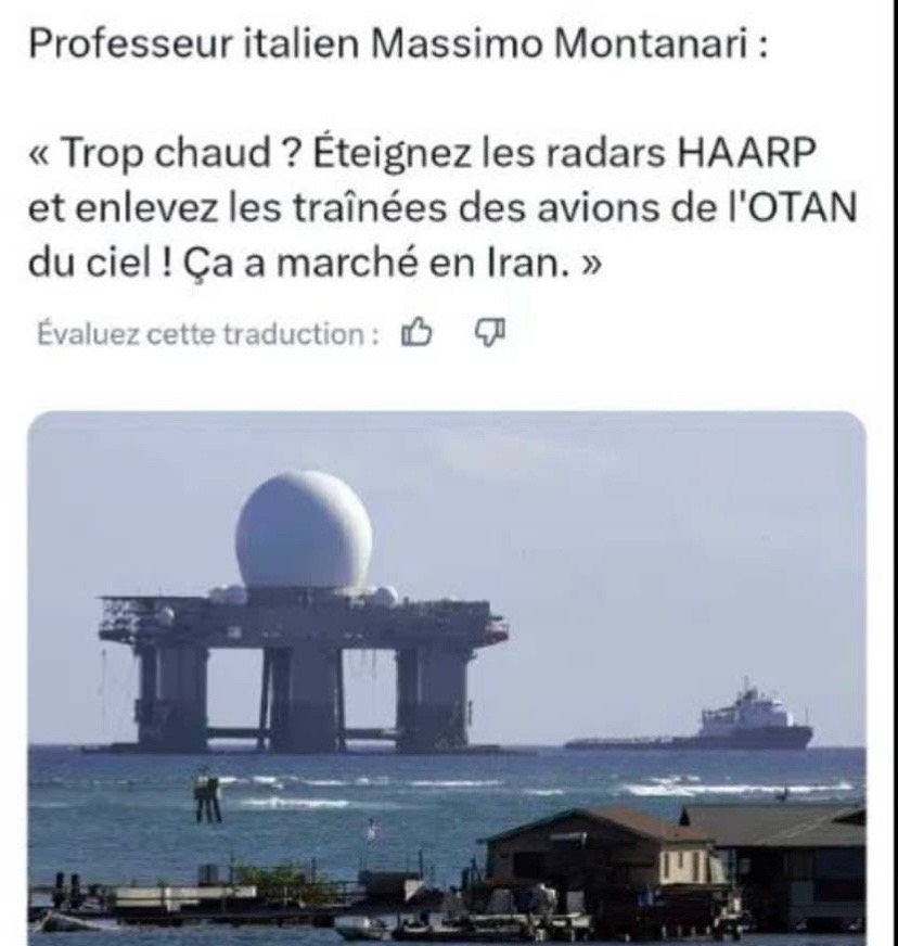 ChristinePP27's tweet photo. La géo-ingenierie ça existe !

La preuve, une semaine de « four micro-onde » sur la France, et personne pour dénoncer HAARP !
Non, c’est toujours le réchauffement climatique anthropique qu’on nous vend…

Et les 1800 brevets sous les yeux de tous ? Eh bien, toujours rien https://t.co/OipIq2vEAJ