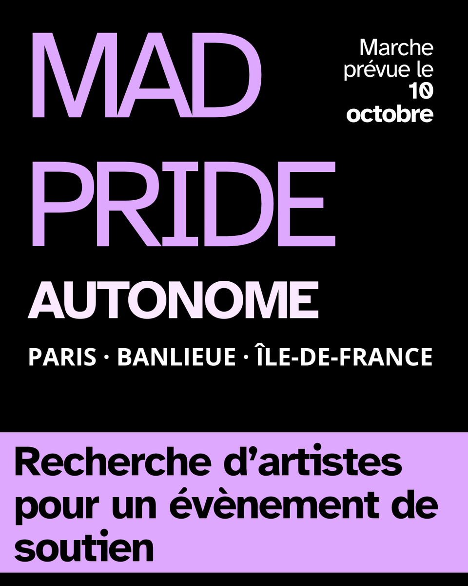 NanMarci's tweet photo. Appel à artistes et performeureuses ou toute personne fol et psychiatrisée créant des choses pour un grand évènement de soutien à la Mad Pride Autonome (non mixité stricte, abolitionnisme, pas de soignantexs). https://t.co/xRtsIFLV7U