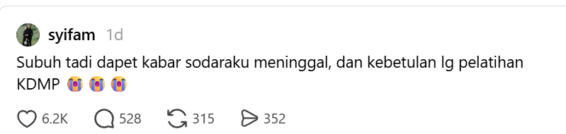 dosenkesmas's tweet photo. Ada salah satu peserta latsarmil KDMP yang mengundurkan diri (faktor kesehatan) dan beliau sharing apa yang dialami selama latsarmil.

Mindos coba rangkumin disini ya, silakan teman teman menilai sendiri bagian mana yang janggal dan kurang sesuai?

Sisi Negatif:
Masalah dehidrasi dan keterbatasan air minum:
- Pada 5 hari pertama, terjadi krisis air minum di mana peserta hanya mendapatkan jatah 1 hingga 1,5 liter per hari, dan itu pun harus dibeli sendiri oleh peserta.
- Ketika air galon akhirnya disediakan, jumlahnya tidak memadai (1 galon untuk 1 barak, atau setara hanya ±500 ml per orang).

Manajemen kesehatan yang kurang memadai:
- Penanganan medis dinilai meremehkan kondisi sakit peserta (dianggap hanya kecapekan dan tidak langsung diberi obat).
- Terjadi kekosongan stok obat-obatan penting di ruang kesehatan.
- Peserta baru mendapatkan tindakan medis serius (dibawa ke IGD) setelah kondisinya memburuk hingga pingsan.

Kurangnya empati dan tekanan verbal dari petugas medis:
- Peserta yang mengeluh sakit sering kali harus menghadapi kemarahan atau teguran dari oknum petugas selama 2–5 menit sebelum akhirnya diberikan obat.
- Hal ini memicu trauma psikologis, seperti pada kasus peserta yang mengalami hipotermia parah dan menjadi takut untuk kembali ke ruang kesehatan karena trauma dimarahi.

- Kurangnya waktu istirahat: Jadwal harian sangat padat (termasuk kelas di hari Minggu) sehingga memotong waktu istirahat peserta, dengan rata-rata waktu tidur hanya 3–4 jam per malam.

- Prosedur administrasi yang dipaksakan: Peserta diminta menandatangani surat pernyataan terkait riwayat kesehatan pada jam 5 pagi dalam kondisi sakit dan terburu-buru, sehingga tidak sempat membaca isinya.

- Adanya Tindakan Indisipliner Ekstrem: Peserta menyebutkan sempat terjadi insiden kekerasan fisik dan perundungan (bullying) di lokasi latihan.