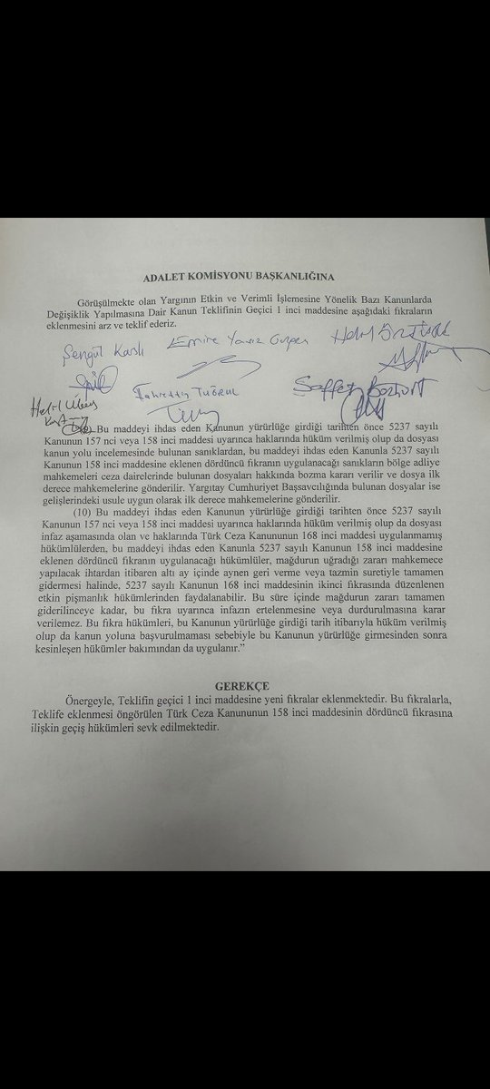 Burak158084's tweet photo. 🚨 12. Yargı Paketi'ne önergeyle ihdas edilen 158/4 maddesi tam bir fecaat ve hukuk kıyımıdır. Yasalaşması durumunda mağduriyetleri çözmeyeceği gibi arkasında ekstra mağduriyetler bırakıp yalnızca mağdurları bir kaç ay oyalamaya neden olacaktır.

🚨 Kesinleşmiş dosyaların büyük çoğunluğunda mahkemeler "hesap kullandırma veya hesap kiralama" savunmalarına itibar etmediği için veya ATM görüntüsü, HTS-Baz kayıtları gibi deliller nedeniyle mağdurları iştirakçi olarak değil asli fail olarak değerlendirmiştir. Bu durumda uyarlama davalarında hakimlerin dosyanın gerekçeli kararını okuduğu gibi otomatik red verme yoluna gitmeleri muhtemeldir.

🚨Ayrıca farklı mahkemeler arasında farklı hukuki yorumlar yapılacak ve 20 dosyası olan bir mağdur yine bu yorum ve kanaat engeline takılıp dosyalarının bir kısmı uyarlanabilirken bir kısmı tekrar 158/F veya L hükmüne devam edecektir. 

🚨TCK 142/2/E'nin kapsam dışı bırakılması eşitlik, tutarlılık ve hakkaniyet ilkesine aykırıdır. Suçun işleniş biçimine göre değişen ceza maddeleri farklılık gösterirken mağduriyet ise aynı kalacaktır. Bir IBAN mağduru hesabı kullanıldığında suç işleneceğini dahi öngöremezken, işlenen farklı TCK maddeleri nedeniyle ayrıca mağdur olmaktadır. 

🚨Daha önce kamuoyunda dolaşan fakat gelinen noktada vazgeçilen 245/B maddesi dahi daha çözümcül ve daha kapsayıcıyken bugün eklenen 158/4 maddesi kabul edilebilir değildir.

🚨Gerçek, adil ve kalıcı bir çözüm ise çok basittir. Geçmişte iyi niyet nedeniyle düşülen bu hata geçici olarak eklenecek " TÜM EKONOMİK SUÇLARDA MAL ZARARI ÖDENEN DOSYALARA DÜŞME KARARI VERİLİR" maddesiyle çözülebilir. 
Geleceğe yönelik suçun önüne geçmek amacıyla da 245/B maddesinin kabulü gerekli çözümü sağlayacaktır. 

🚨Hem dolandırıcılık fiiline maruz kalan vatandaşı kurtaracak, hem IBAN mağdurunu kurtaracak, hem geleceğe yönelik önlemler alınacak, hem de Yargı Erkin'in üzerinde ki şiddetli yoğunluğu alacak çözüm budur.

🚨Gencinden yaşlısına, memurundan üniversite öğrencisine, ev hanımından sosyal hayatta aktif çalışan vatandaşa kadar herkesi kurtaracak ve bütüncül bir çözüm sağlayacak bu adımın atılması için TBMM bu çağrıları görmeli ve bu sorumluluğu almalıdır. 

#UzlaşmaAfDeğilHelallesmektir
#TCK158ZararıÖdenenDosyalarKapatılsın
#TCK142ZararıÖdenenDosyalarKapatılsın
#TCK245ZararıÖdenenDosyalarKapatılsın

@abakingurlek @cuneytyuksel_ @Avkthalilozturk @av_nurettinalan @abdulhamitgul @avsengulk @AvOzlemZengin @AvOrhanKIRCALI @avsbulbul @avabdullahguler @avsengulk @avidrissahin @AliyeCosar @emin_ekmen @RTErdogan @AvBehiye @MTanal @avbulentkaya @avcahitozkan @selcukozdag @saffetbozkurt67