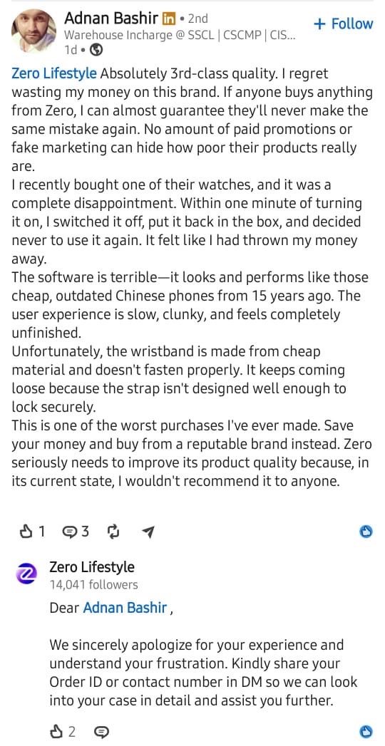 abrahamshepher's tweet photo. Seems like @Zer0Lifestyle 's LinkedIn page whole existence is just to apologize to its customers for the lack of quality 🫠 https://t.co/42nRLy8bnc