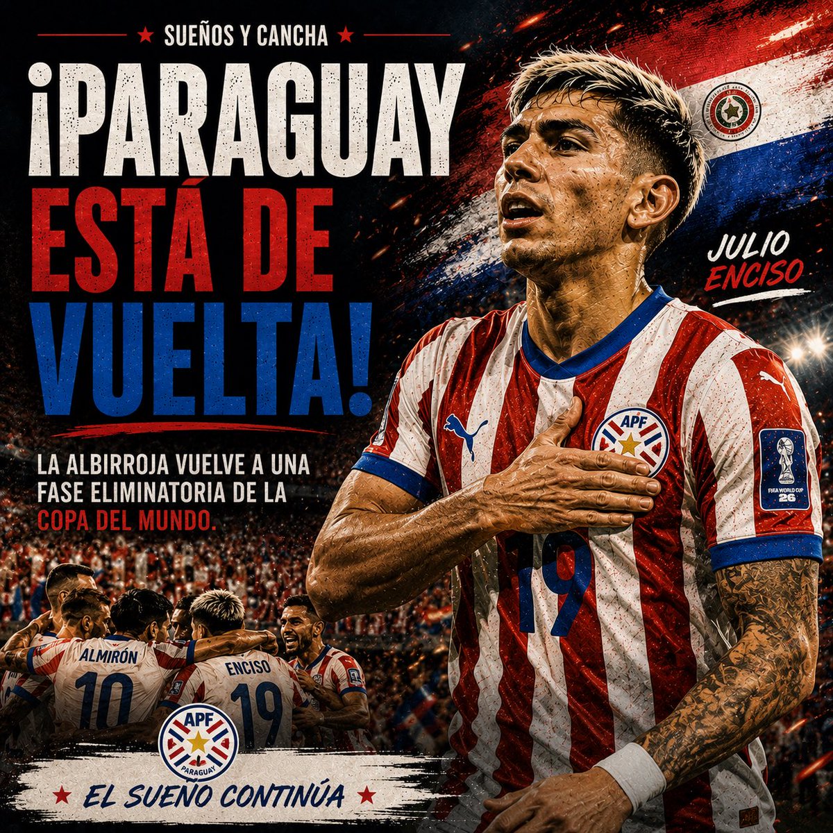 suenosycancha's tweet photo. Después de un comienzo difícil, Paraguay reaccionó cuando más importaba.

La Albirroja está de vuelta en la fase eliminatoria de una Copa del Mundo. 🇵🇾⚽

#SueñosYCancha https://t.co/fkGdV3kTXV