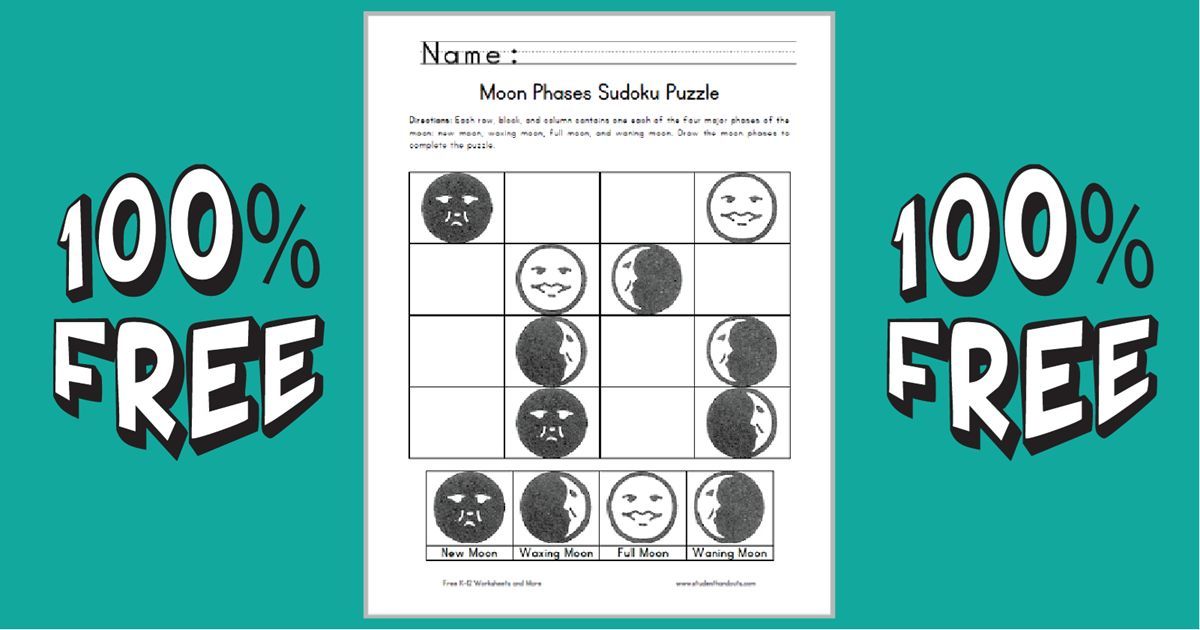 studenthandouts's tweet photo. Moon Phases Sudoku Puzzle for Kids - Free to print (PDF file). #moonphases #astronomy #lowerelementary #freeprintable #sudoku https://t.co/yEcmGCEI42 https://t.co/3oZ86UUElj