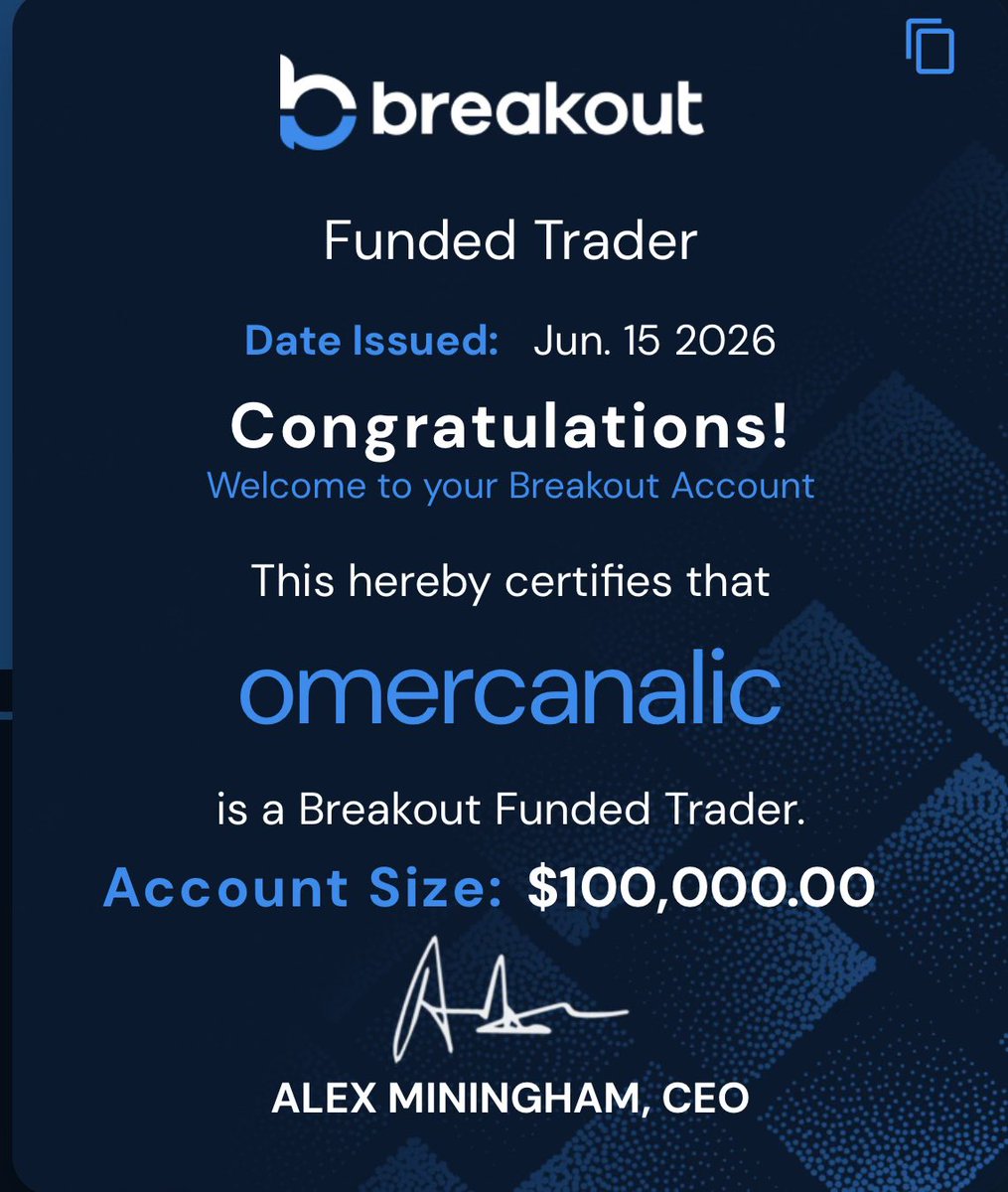 traderomercan's tweet photo. Geçenlerde @breakoutprop dan $300 fiyatla $100.000 büyüklüğünde bir challenge satın almıştım. 

Funded olduktan sonra ilk işim fona verdiğim ücreti geri almak oldu ardından her 1000-2000 dolarlık kârları anlık olarak çekmeye başladım çünkü gün içerisinde kâr ettiğiniz müddetçe istediğiniz kadar ödeme talebinde bulunabiliyorsunuz. 

Fonlara yüksek ücret vermeye gerek yok 300 dolar ile 100.000 dolarlık bir hesap satın alabilir hiçbir kural olmadan istediğiniz kadar para çekebilirsiniz. 

OMER koduyla satın alımı yaptığınızda komisyonlarınız birikecek ve size hediye challange göndereceğim.