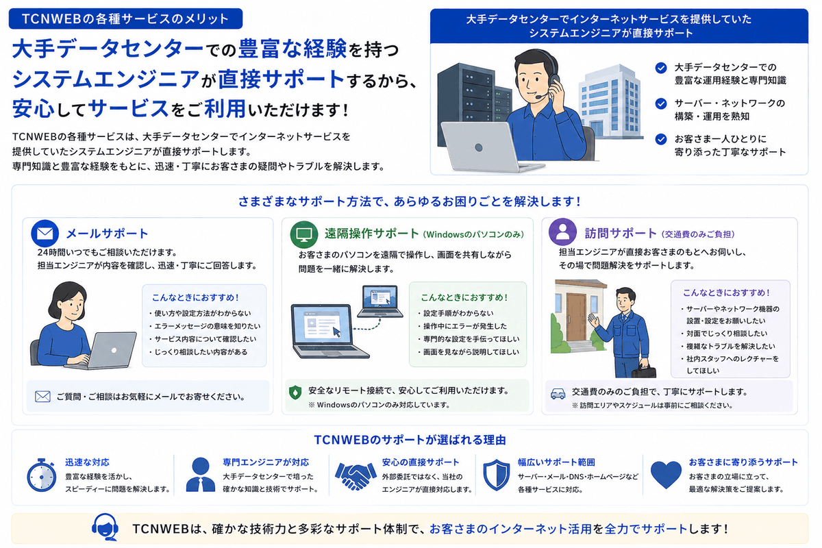 TCNWEB_Official's tweet photo. 🎉完全無料のインターネットホスティングサービス「TCNWEB」が2026年再始動！

✅ Webサイト公開可能
✅ オリジナルメールアドレス作成
✅ 5つの無料ドメインから選択可能
✅ 独自ドメインの持ち込みにも対応
✅ エンジニアが直接サポート

👇こちらのURLよりご覧ください！
https://t.co/Rzv24rAK9g https://t.co/IjRiIbL6hR