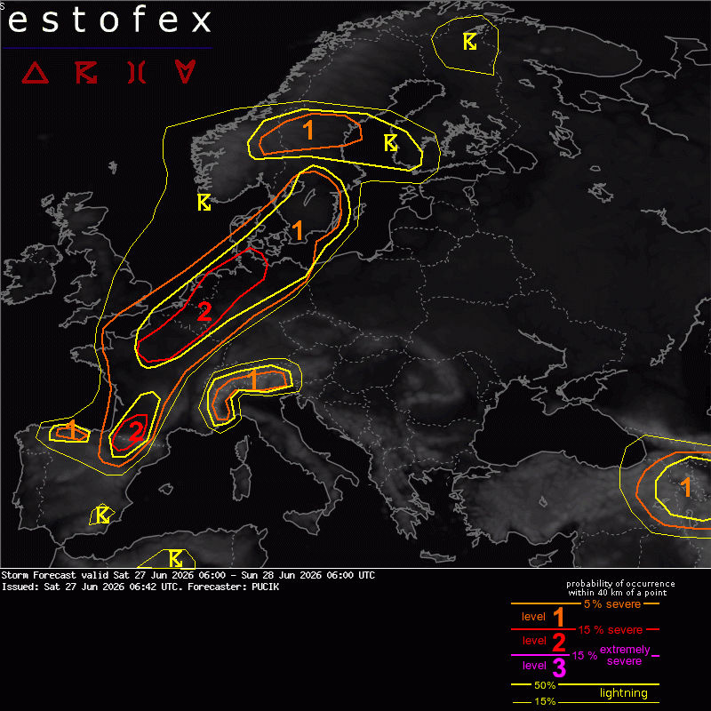 WsNL_Henry's tweet photo. ESTOFEX (European Storm Forecast Experiment)
26 juni 2026 heeft wat in petto voor ons mogelijk komende avond/nacht #StcNL https://t.co/13WsshqQRL