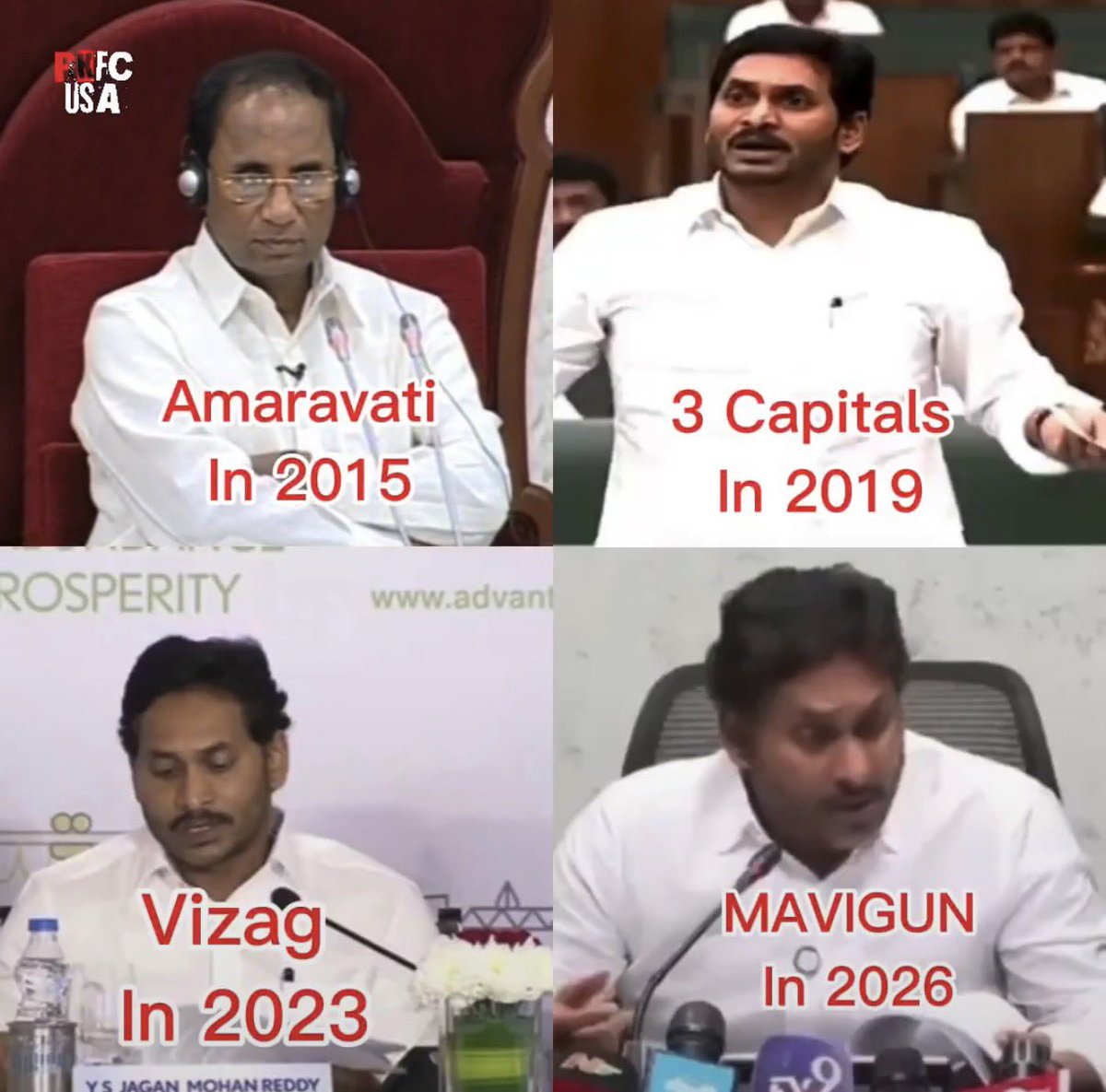 pkfc_usa's tweet photo. Flipping Star YS Jagan @ysjagan 🤡

Man of U turns📌

YS Jagan about Capital 🤡🙏

#JokerJagan https://t.co/Qot86XQJmu