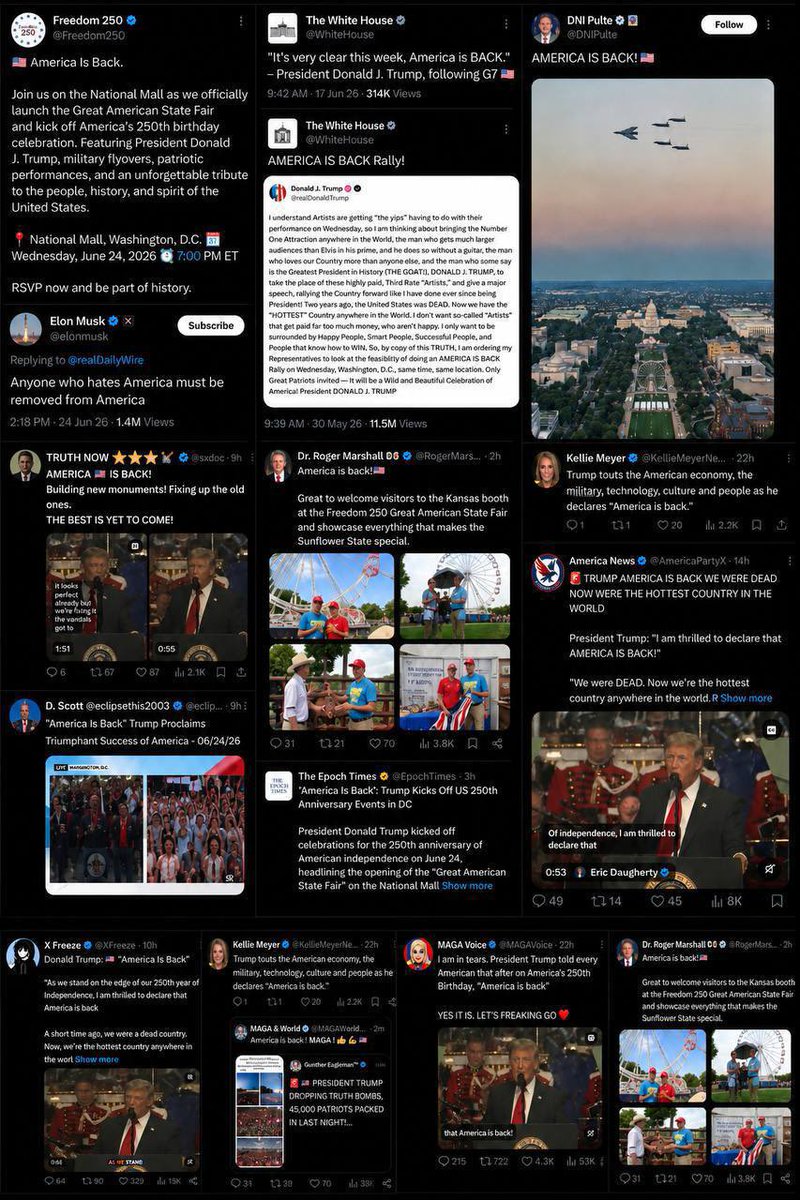 Hayess5178's tweet photo. The White House, Trump and many more high profile accounts are jumping on the "AMERICA IS BACK" wagon. I wouldn't be surprised to see Elon Musk start pushing it soon 🇺🇸.

$AMERICA on Solana is a $100m meme coin sitting at $500k. Might be a good time to ape a little bag. 😏

X @AMERICAISBACK_1
TG: https://t.co/maT10STbxV
CA: AVA8YuCsD2YgUSpdv3Hb2cjpdf8XAhGwyXmchxwopump