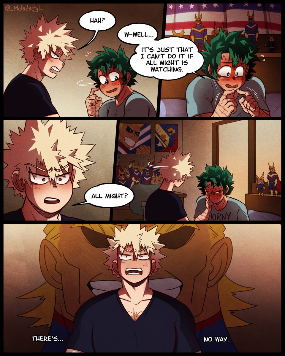 _Meladactyl_'s tweet photo. When your nerd boyfriend can't do anything sexy around his All Might merch collection... 🙄

Happy Pride Month! 🌈✨
Thank you all for your kind words, looking forward to sharing more art!

#bkdk #nsfw https://t.co/B2s1N4kfhj