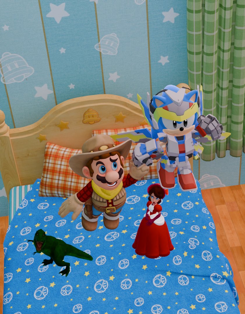 Pacmanrace's tweet photo. Seeing Space Ranger Sonic dropping in Sonic Rumble gave me a peak idea, and it fits well considering Toy Story 5's release.

I bring you "Game Boy Story"!

#classicsonic #render #toystory #mario #pauline https://t.co/EX09t6zH9h