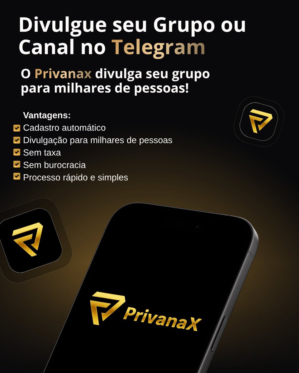 Privanax_'s tweet photo. 📣 Divulgue seu grupo ou canal de Telegram com facilidade!
O Privanax divulga seu grupo pra milhares de pessoas.
Como entrar na lista:

1️⃣ Adicione @privanax_divulgacoes_bot no seu grupo ou canal

2️⃣ Promova o bot a administrador

3️⃣ Pronto! Seu grupo é cadastrado na hora e já entra no rodízio de divulgação 🔥
Simples assim. Sem taxa, sem burocracia.

https://t.co/lBhGUM7aqx