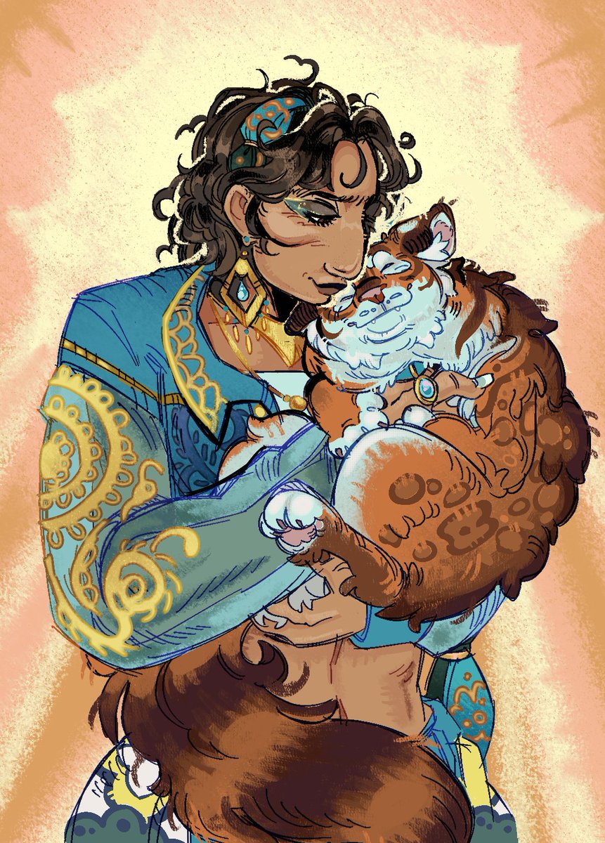 virigorne's tweet photo. Was holding out for Minajael's tiger to be a spoiled, fat, orange cat that hates Jamil #twstファンアート https://t.co/5eVYREoJRN
