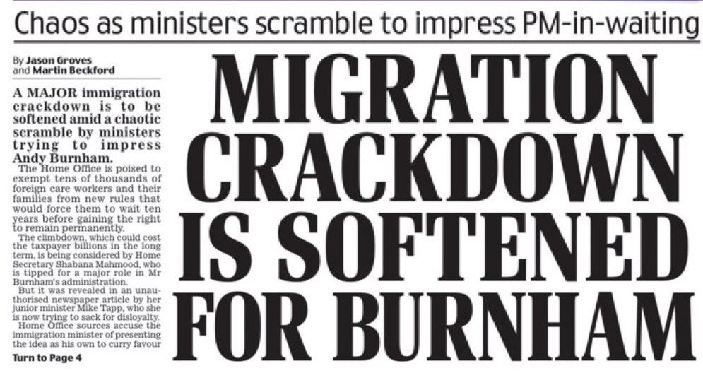 SimonDanczuk's tweet photo. And so it begins. Labour ministers watering down weak immigration proposals in an attempt to appeal to left-wing, no-mandate Burnham. If you thought Starmer’s open borders policy was generous to illegal migrants it’s nothing compared to what’s on the way. https://t.co/Zq3YsTpUep